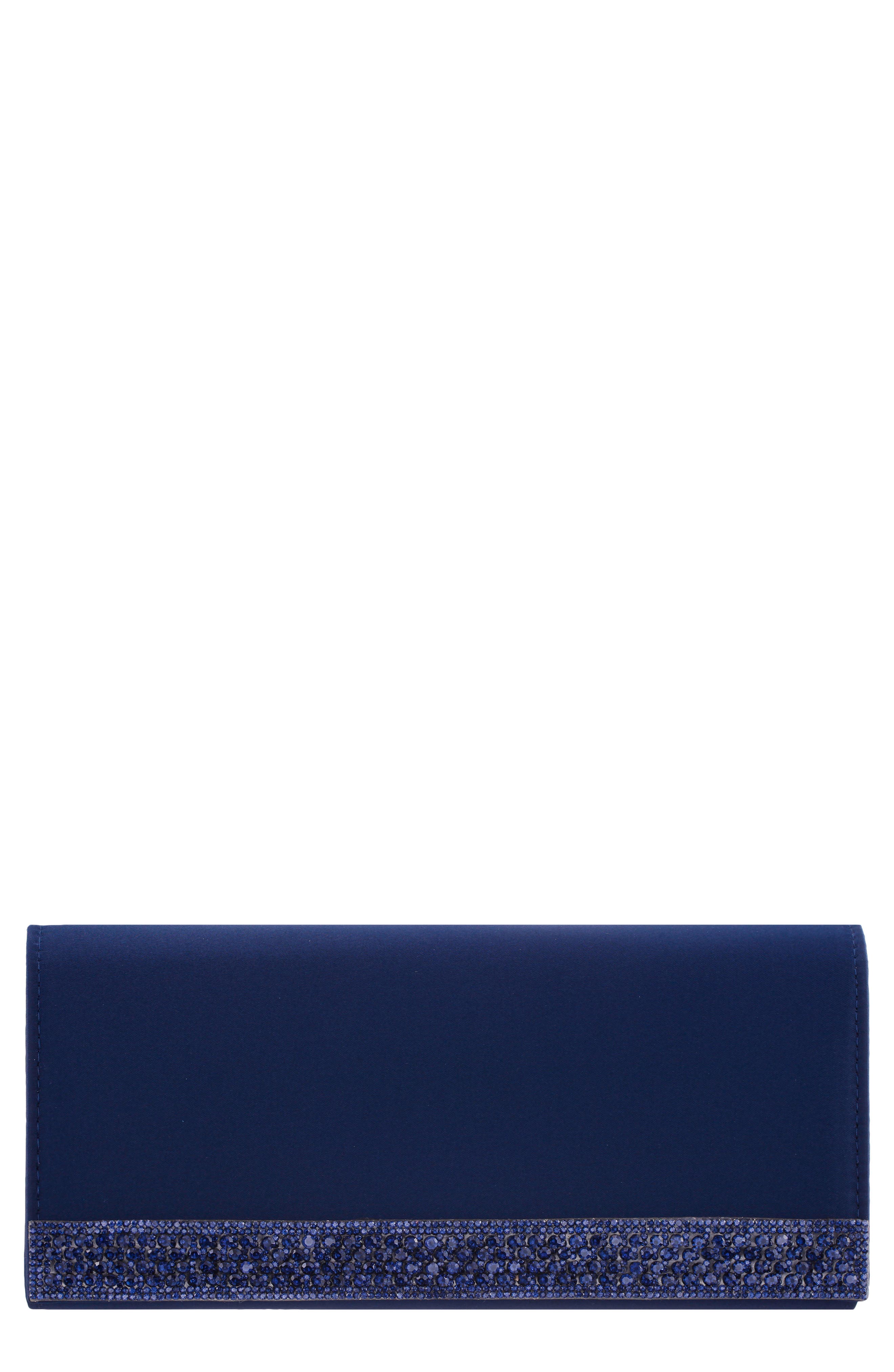 Aurella Crystal Trim Clutch, Main, color, NAVY