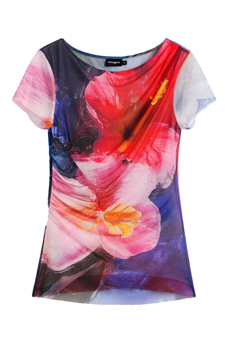 Floral Print Graphic T-Shirt, Alternate, color, MULTI ORANGE/BLUE