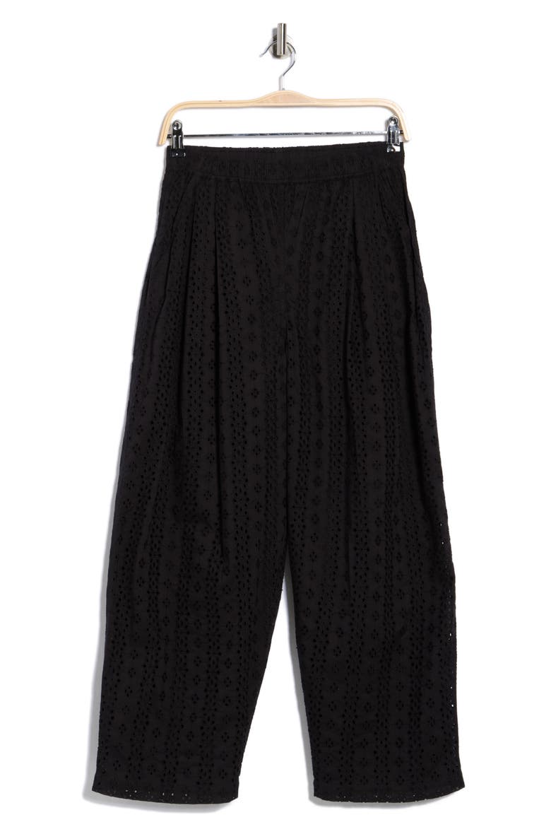 Eyelet Pull-On Pants, Alternate, color, BLACK