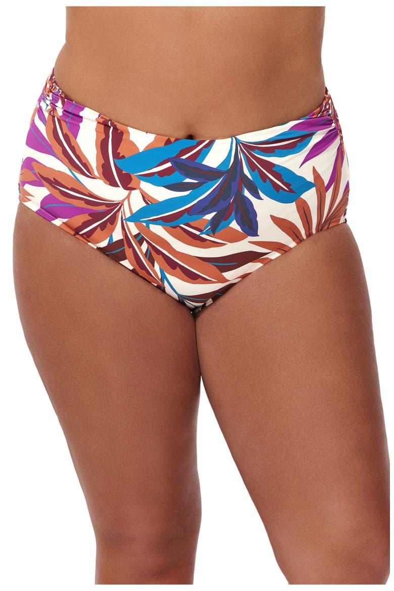 Plantopia Plus Size Shirred High Waist Swim Bottom, Main, color, Multi