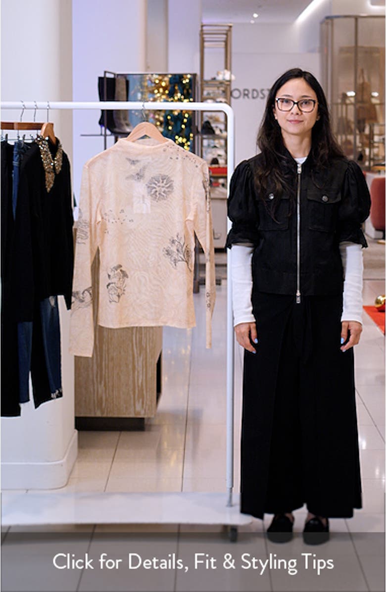 Mixed Print Funnel Neck Sheer Mesh Top, sales video thumbnail