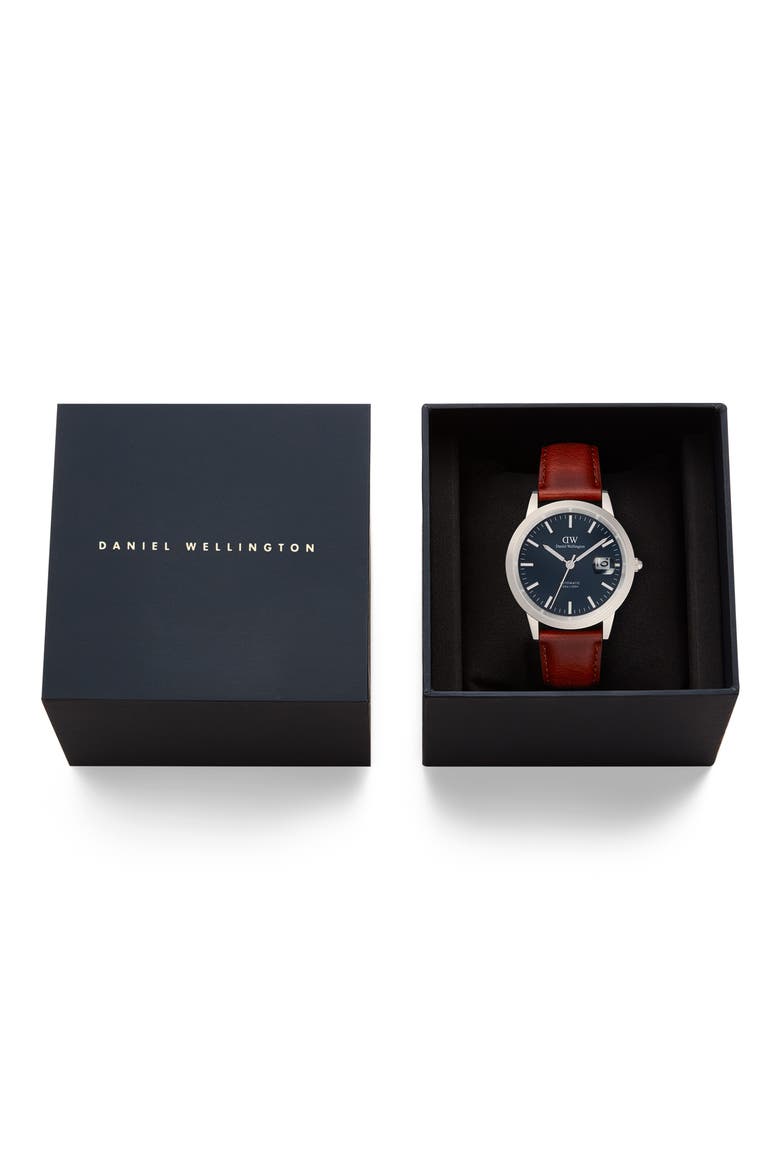 Iconic Automatic Leather Strap Watch, 40mm, Alternate, color, BROWN/ SILVER