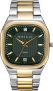 Perry Ellis Two-Tone Slim Square Diamond Bracelet Watch, 40mm