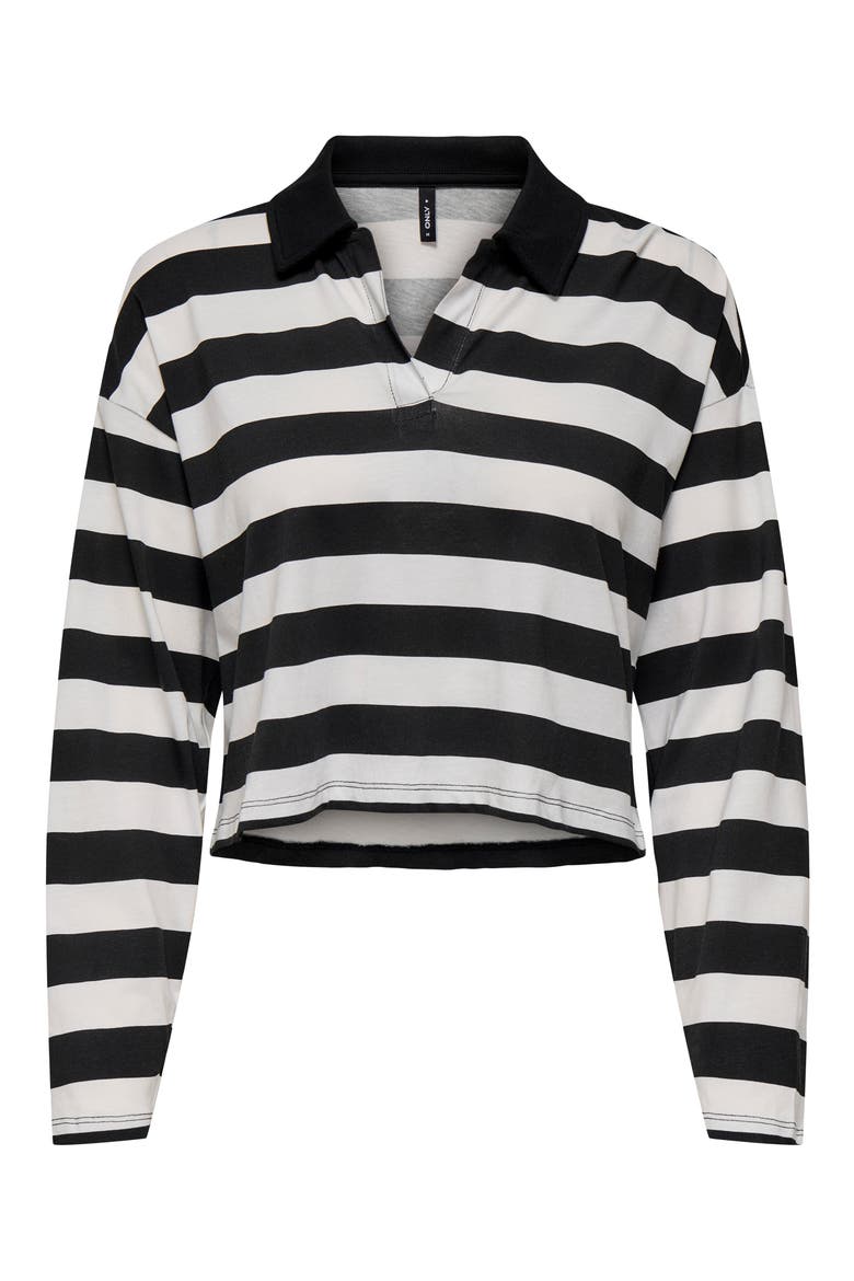 May Life Stripe Boxy Polo Top, Alternate, color, BLACKSTRIPES CLOUD DANCER