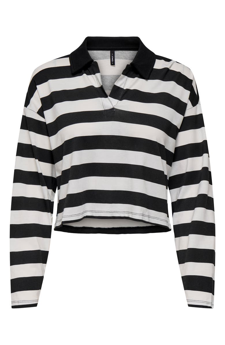 Only May Life Stripe Boxy Polo Top, Alternate, color, Blackstripes Cloud Dancer