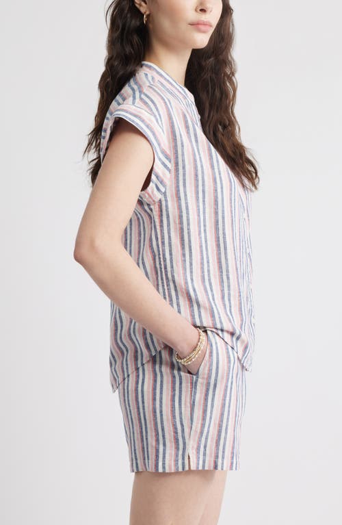 Caslonr Caslon(r) Stripe Linen Blend Short Sleeve Button-up Shirt