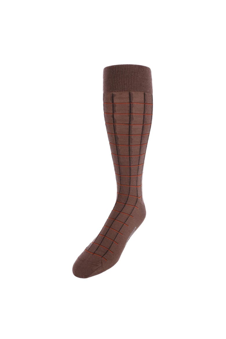 Oscar Windowpane Merino Wool Mid-Calf Socks, Main, color, Brown and Orange