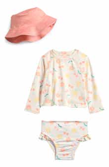 PL Baby by Petit Lem Summer Fruits Long Sleeve Two-Piece Rashguard Swimsuit with Bucket Hat Set