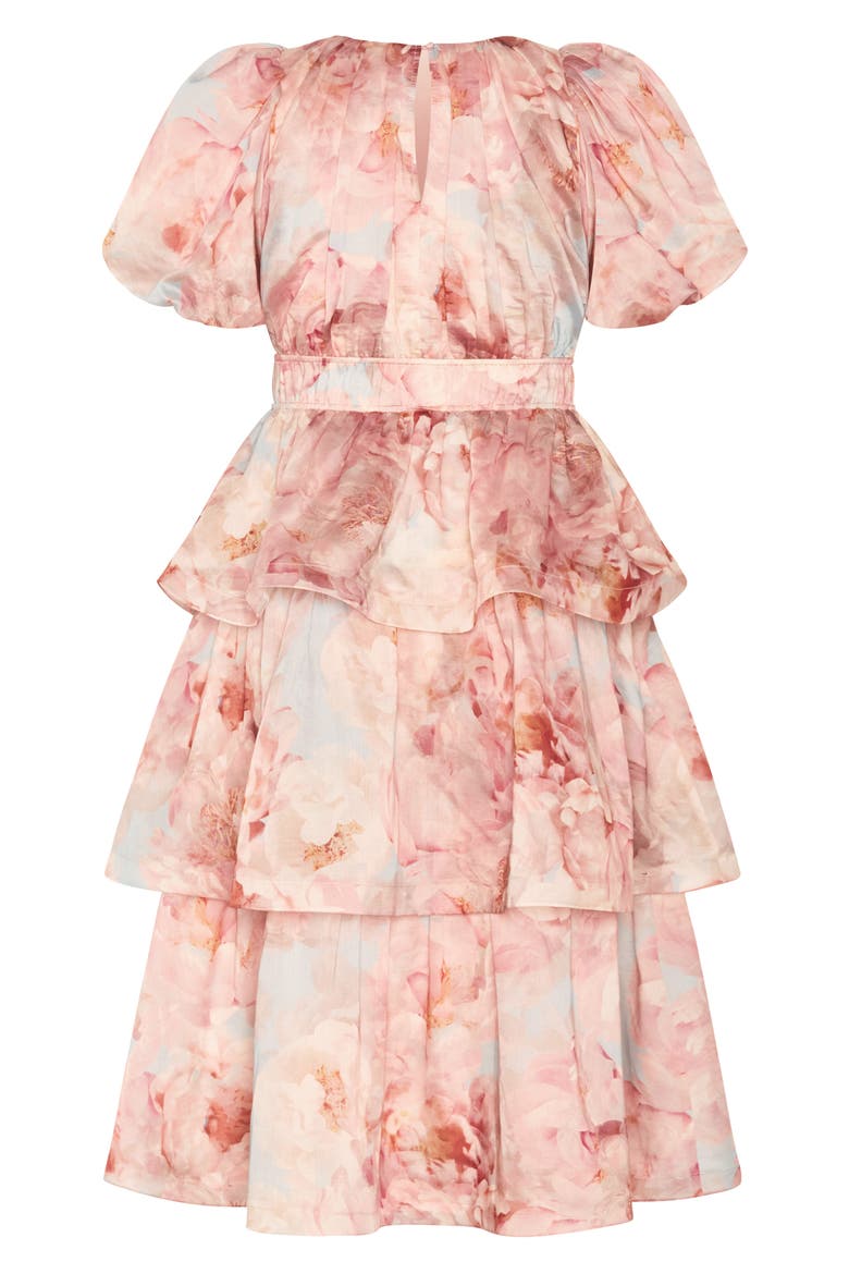 Heavenly Floral Puff Sleeve Tiered Midi Dress, Alternate, color, FLORAL DREAMS