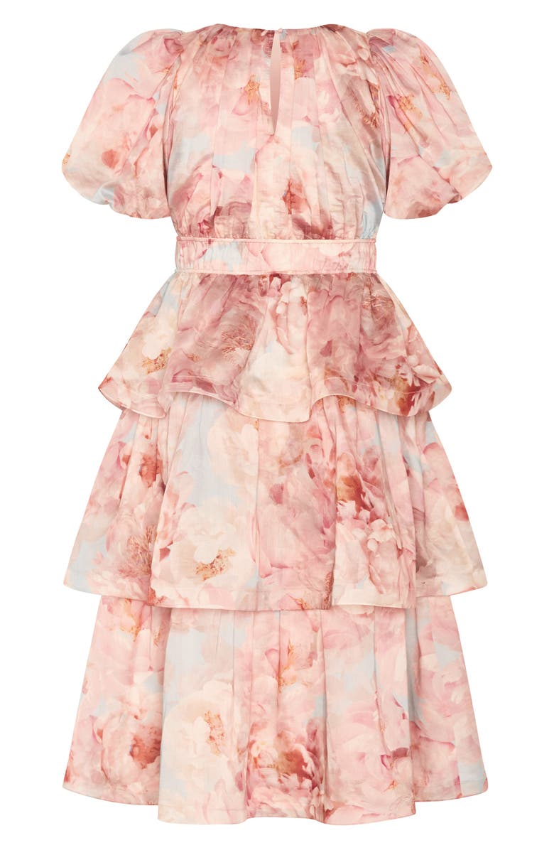 City Chic Heavenly Floral Puff Sleeve Tiered Midi Dress, Alternate, color, Floral Dreams