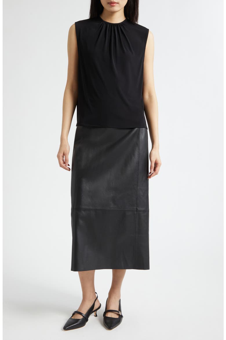 Gathered Jewel Neck Top, Alternate, color, BLACK