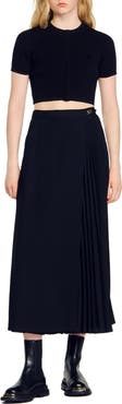 SANDRO Curb chain buckle pleated skirt