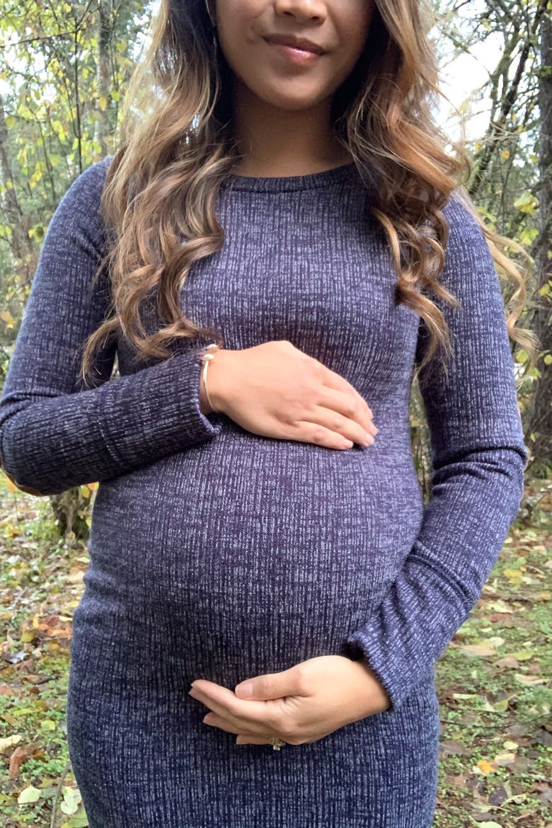 Suede Elbow Patch Sleeve Maternity Dress, Alternate, color, Navy Blue
