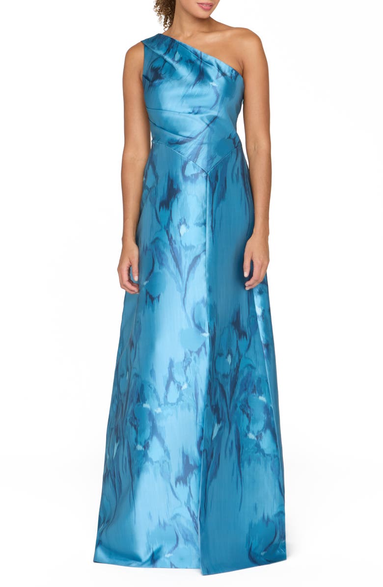 Kay Unger Faith One-Shoulder Evening Gown, Main, color, Spring Aqua
