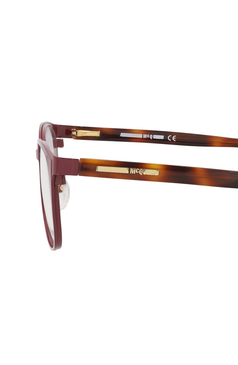 McQueen 48mm Square Optical Glasses, Alternate, color, Burgundy Avana Transparent