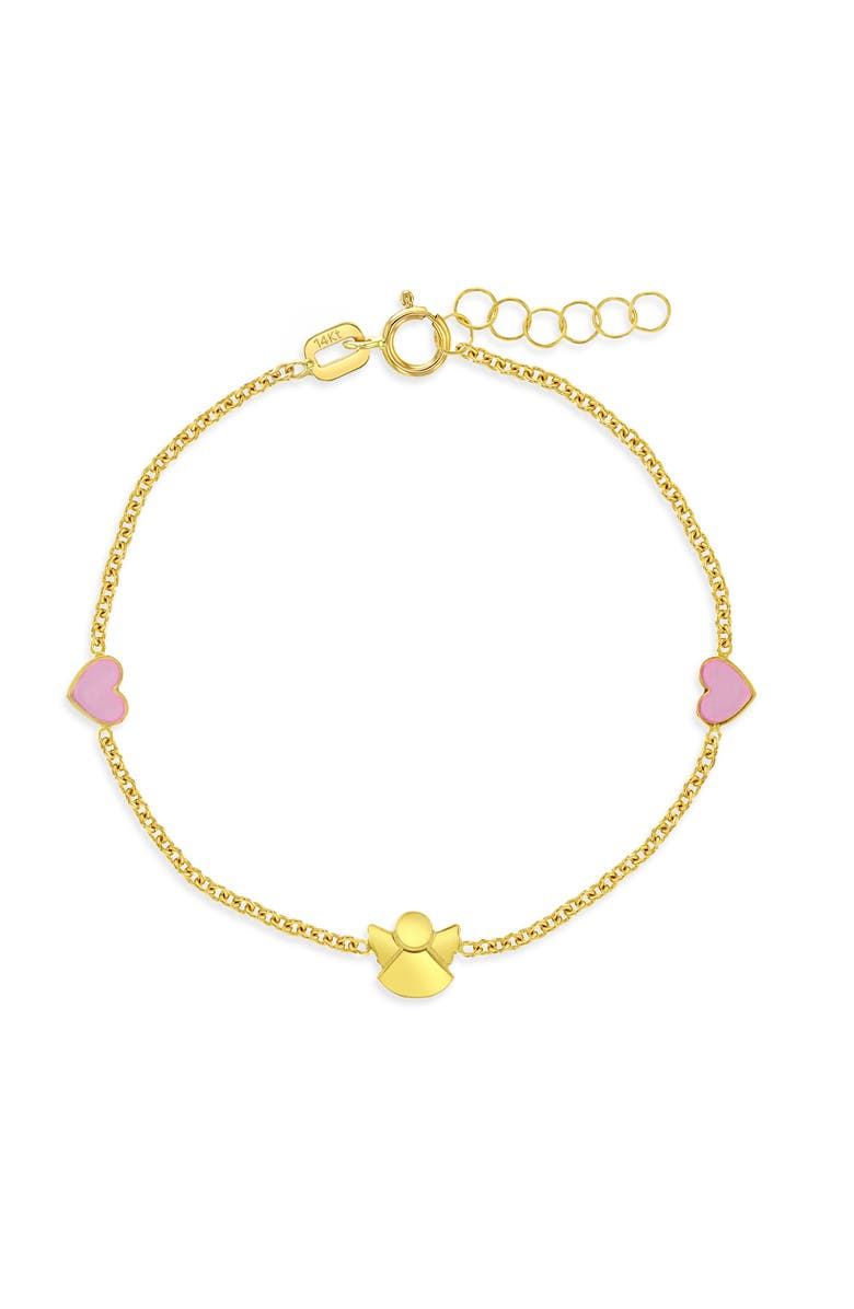 In Season Jewelry 14k Loving Angel Heart Bracelet, Main, color, Pink