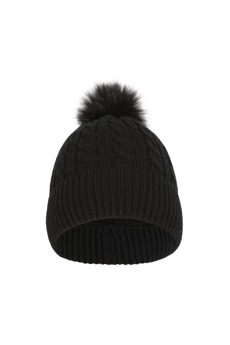 Pom Pom Faux Fur Lined Beanie, Main, color, Black