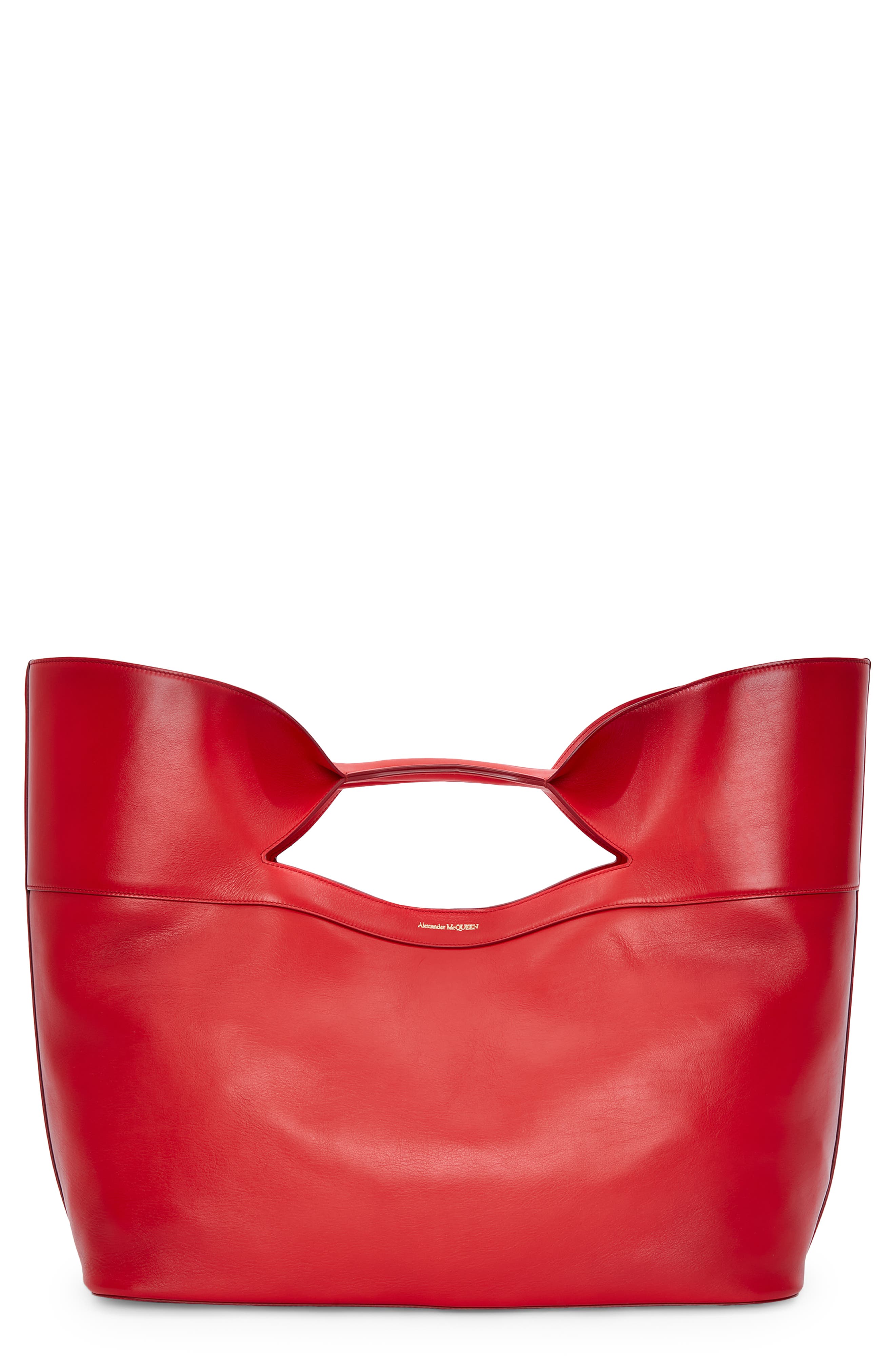 McQueen The Small Bow Leather Tote, Main, color, 