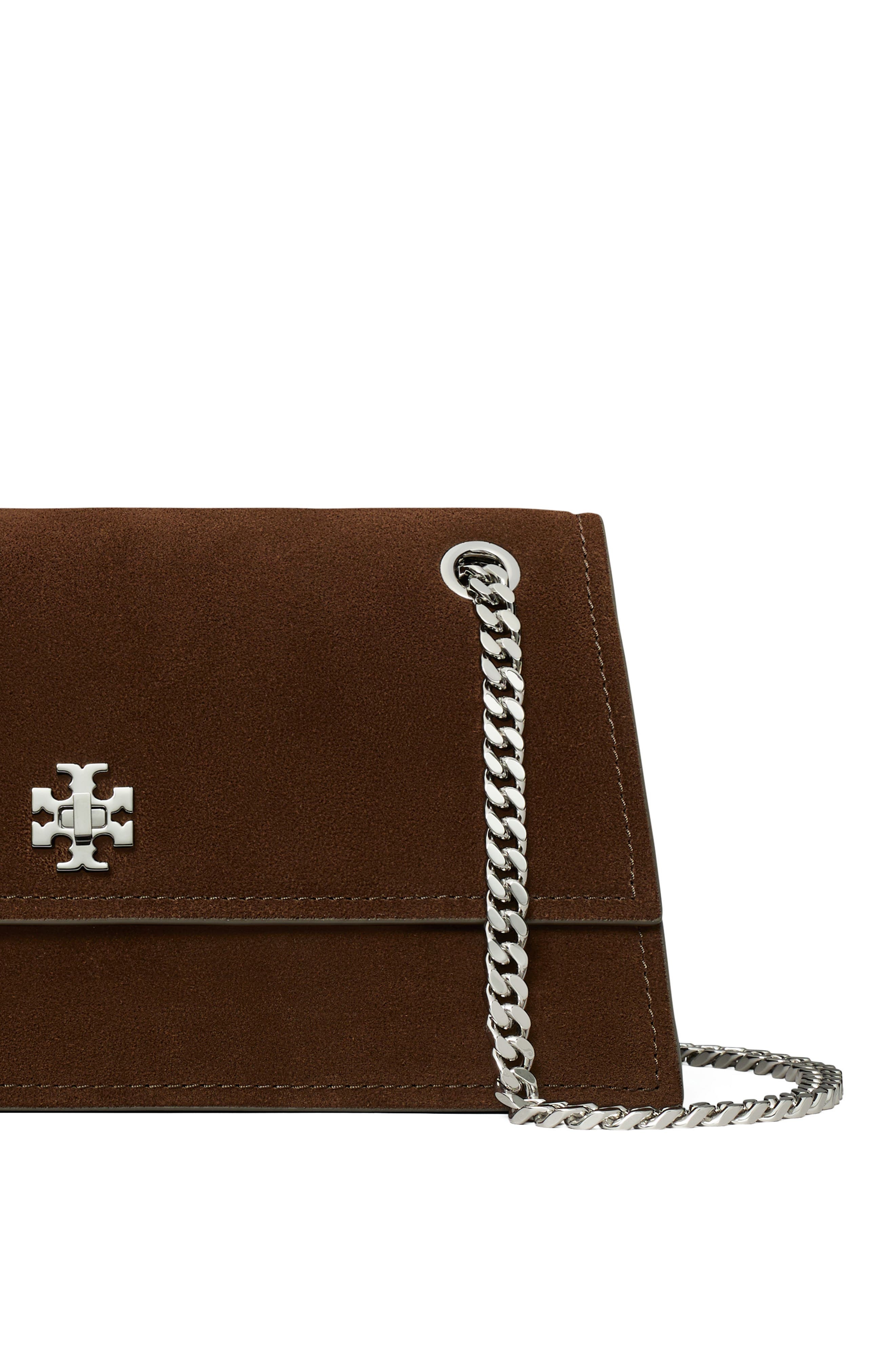 Tory Burch Kira Turnlock Suede Convertible Shoulder Bag, Alternate, color, Dark Cocoa