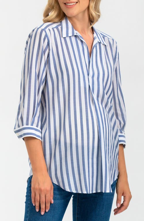 Pietro Brunelli Maternity Long Sleeve Johnny Collar Shirt In Navy