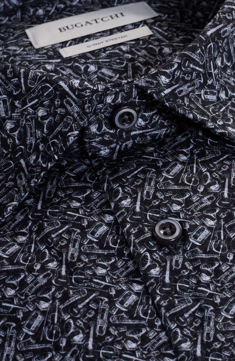 Bugatchi James OoohCotton<sup>®</sup> Music Print Button-Up Shirt, Alternate, color, Black