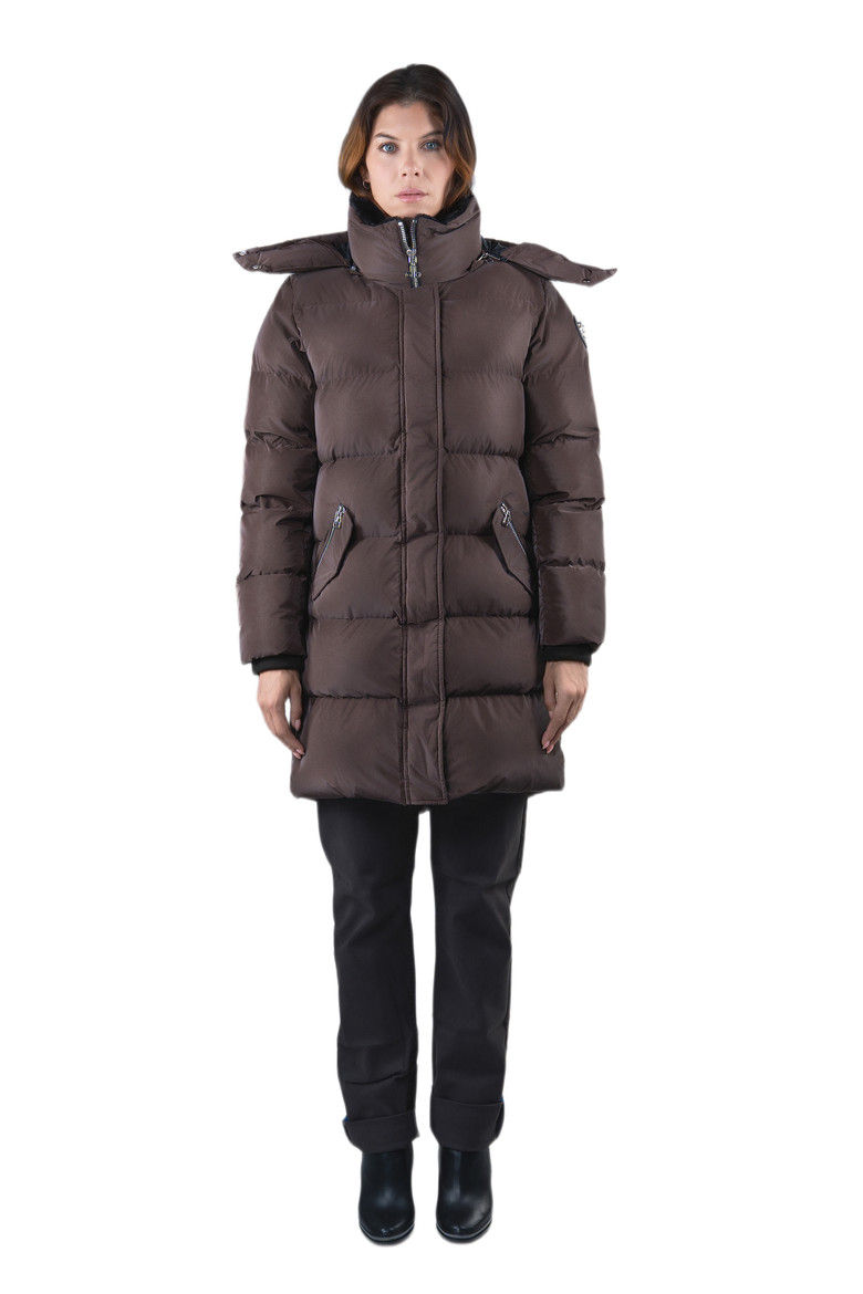 Women's Penguin Long Length Quilted Coat, Alternate, color, MOCHA DIAMOND