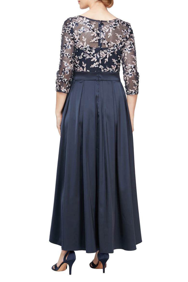 Embroidered Beaded High-Low Gown, Alternate, color, NAVY/ PINK