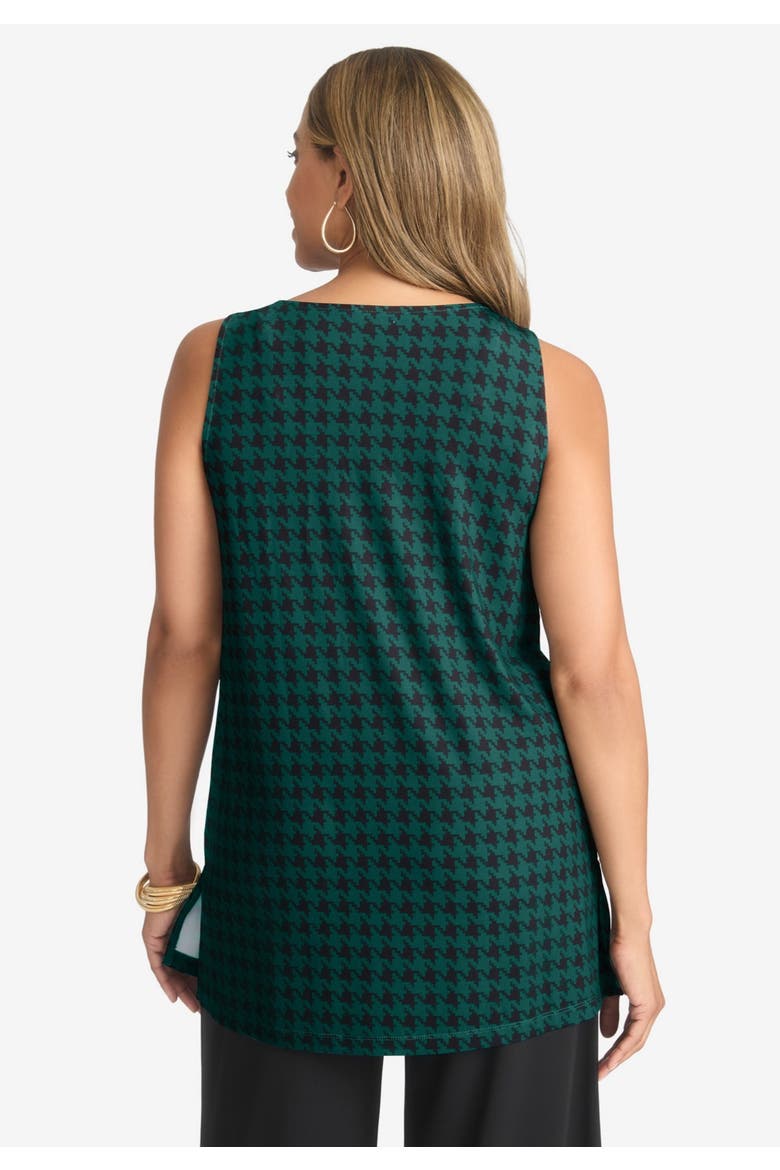Stretch Knit Tunic Tank, Alternate, color, BLACK IVORY GLEN PLAID