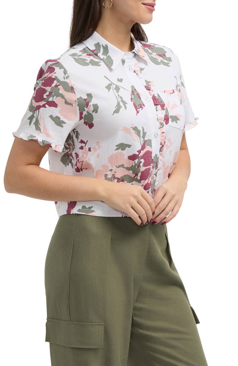 Ellen Tracy Ruffle Sleeve Button Front Shirt, Alternate, color, Peach Bouquet