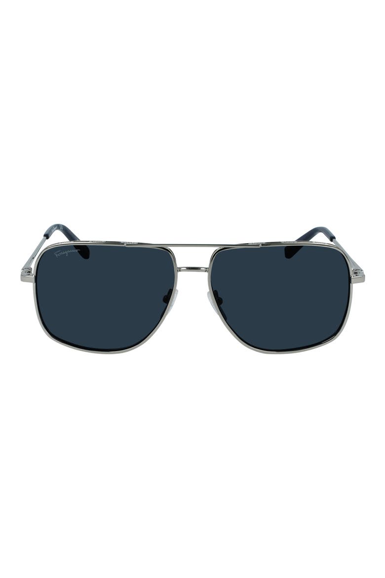 60mm Gancini Aviator Sunglasses, Main, color, LIGHT RUTHENIUM