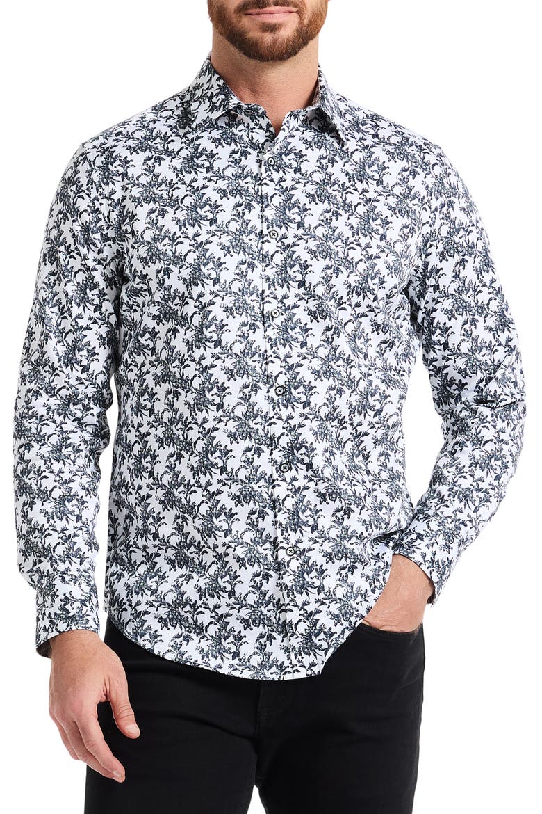 Delson Paisley Print Cotton Dress Shirt, Main, color, WHITE