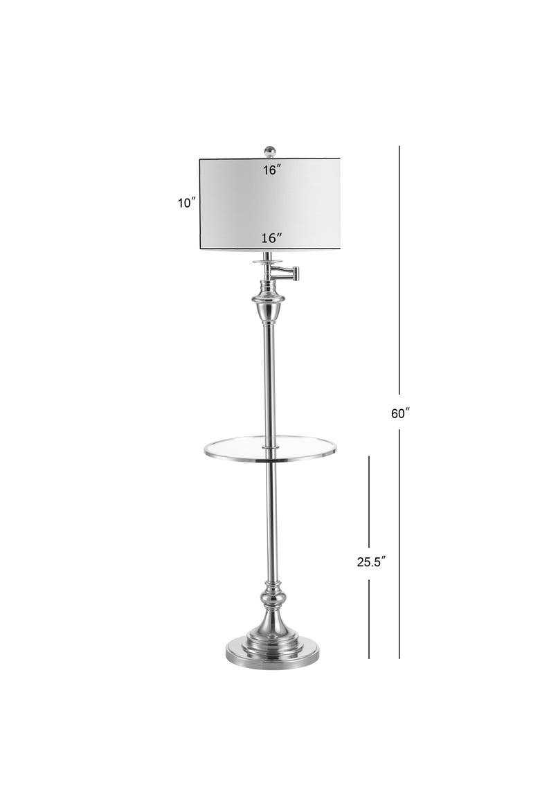Cora Modern Metal LED Floor Lamp with Integrated Glass Side Table and Swing Arm, Alternate, color, Chrome