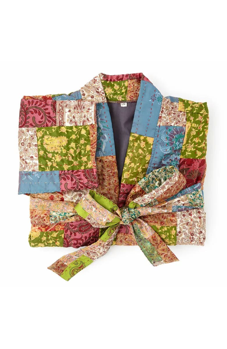 Uncommon Goods Repurposed Silk Sari Kantha Robe, Main, color, Multi