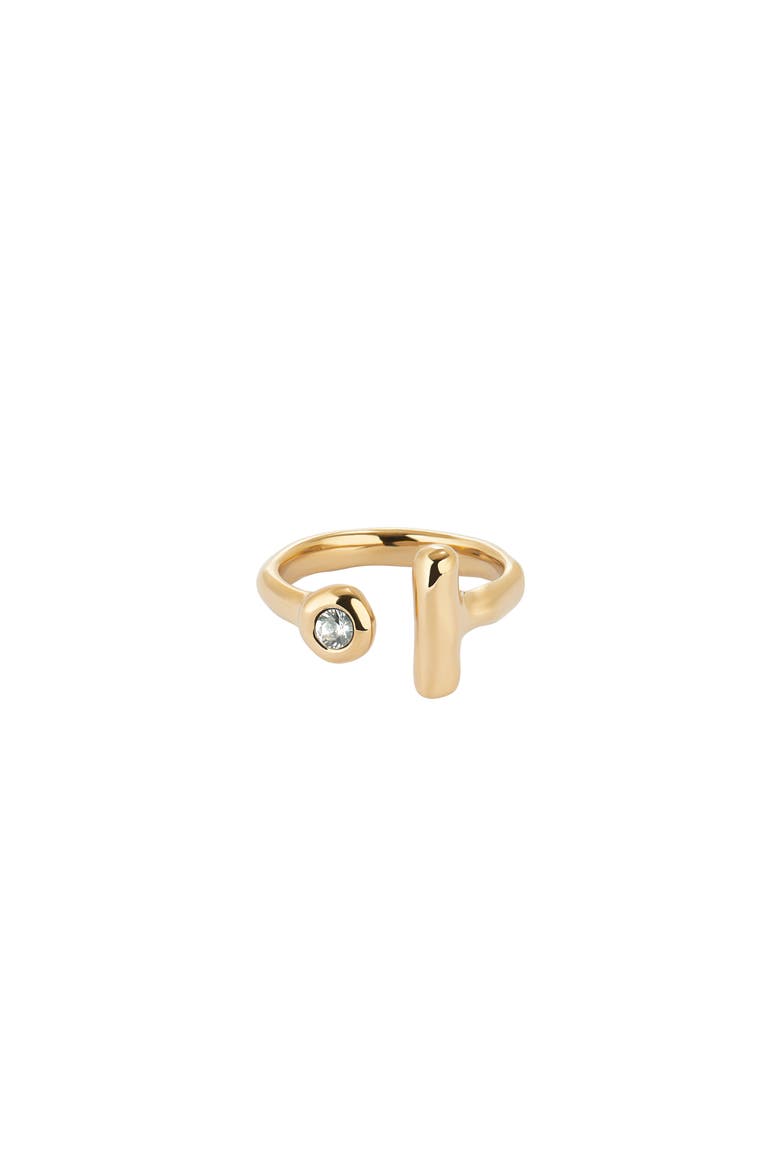 Open 18K Gold-Plated Ring with White Topaz, Alternate, color, Gold