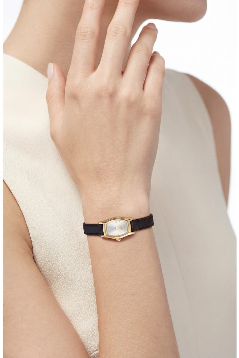 Greta Leather Strap Watch, 15.3mm, Alternate, color, BLACK