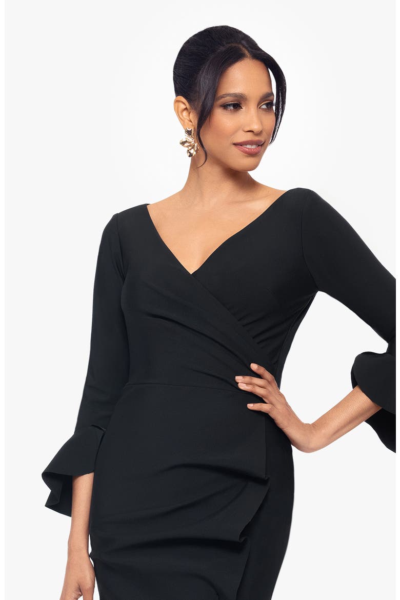 Ruffle Sleeve Faux Wrap Gown, Alternate, color, BLACK
