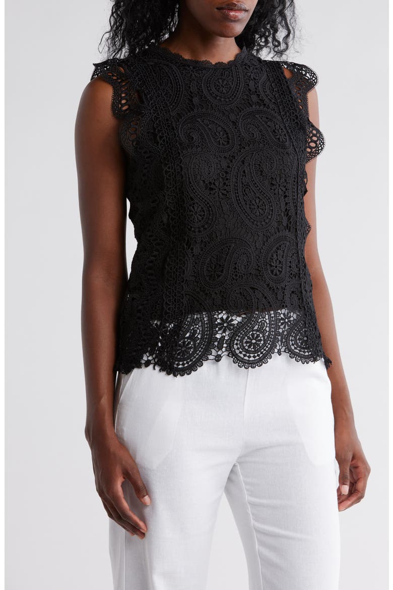 Sleeveless Lace Top, Main, color, BLACK