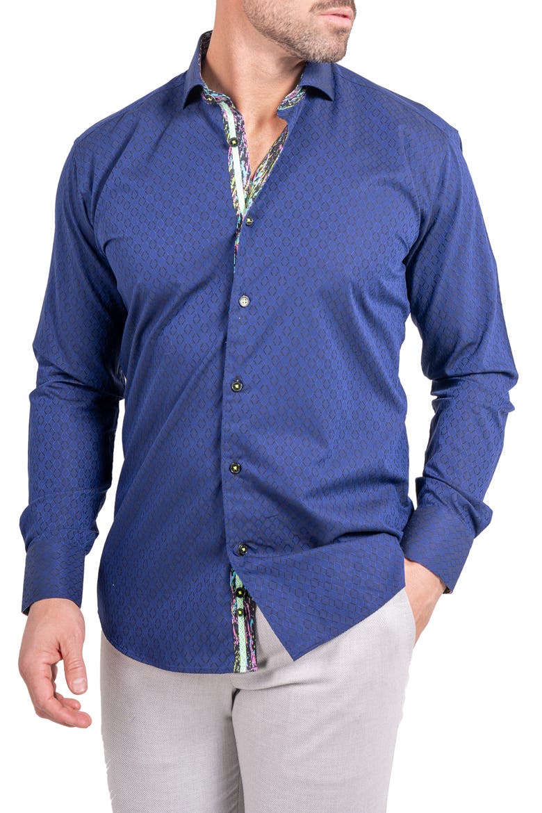 Einstein Ascension0083 Blue Tonal Diamond Cotton Button-Up Shirt, Alternate, color, BLUE