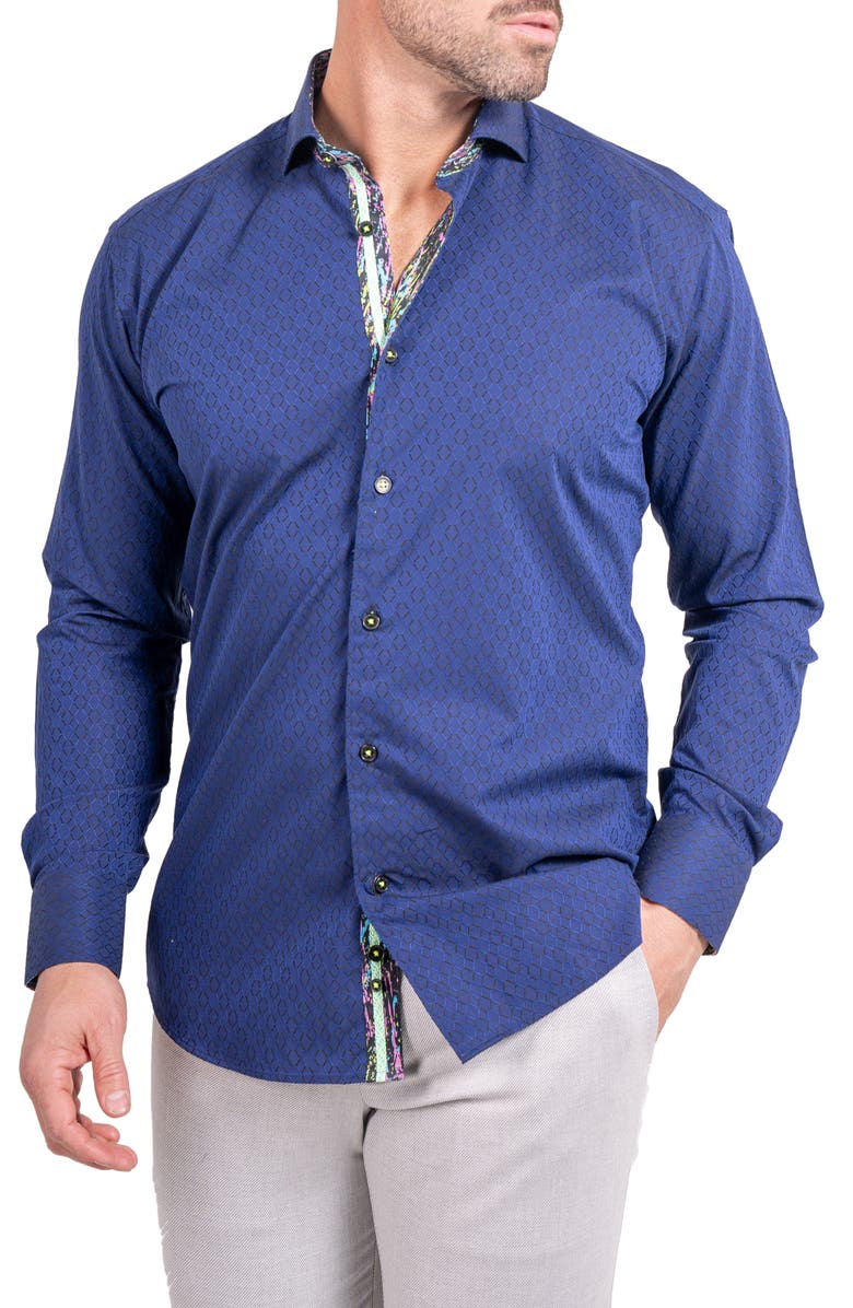 Maceoo Einstein Ascension0083 Blue Tonal Diamond Cotton Button-Up Shirt, Alternate, color, Blue