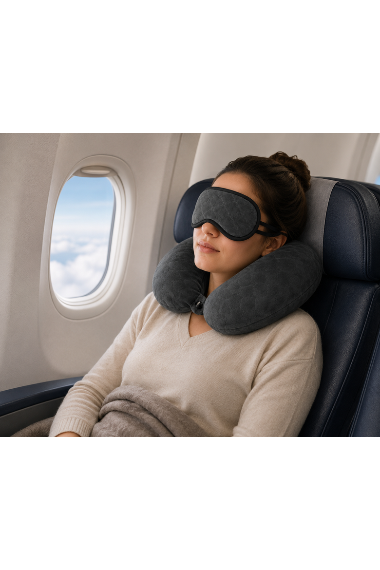 2 Memory Foam Travel Pillows with Sleep Masks, Alternate, color, Grey