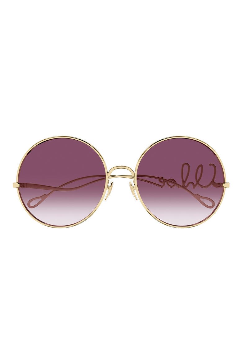 60mm Round Sunglasses, Main, color, GOLD/ RED LENS