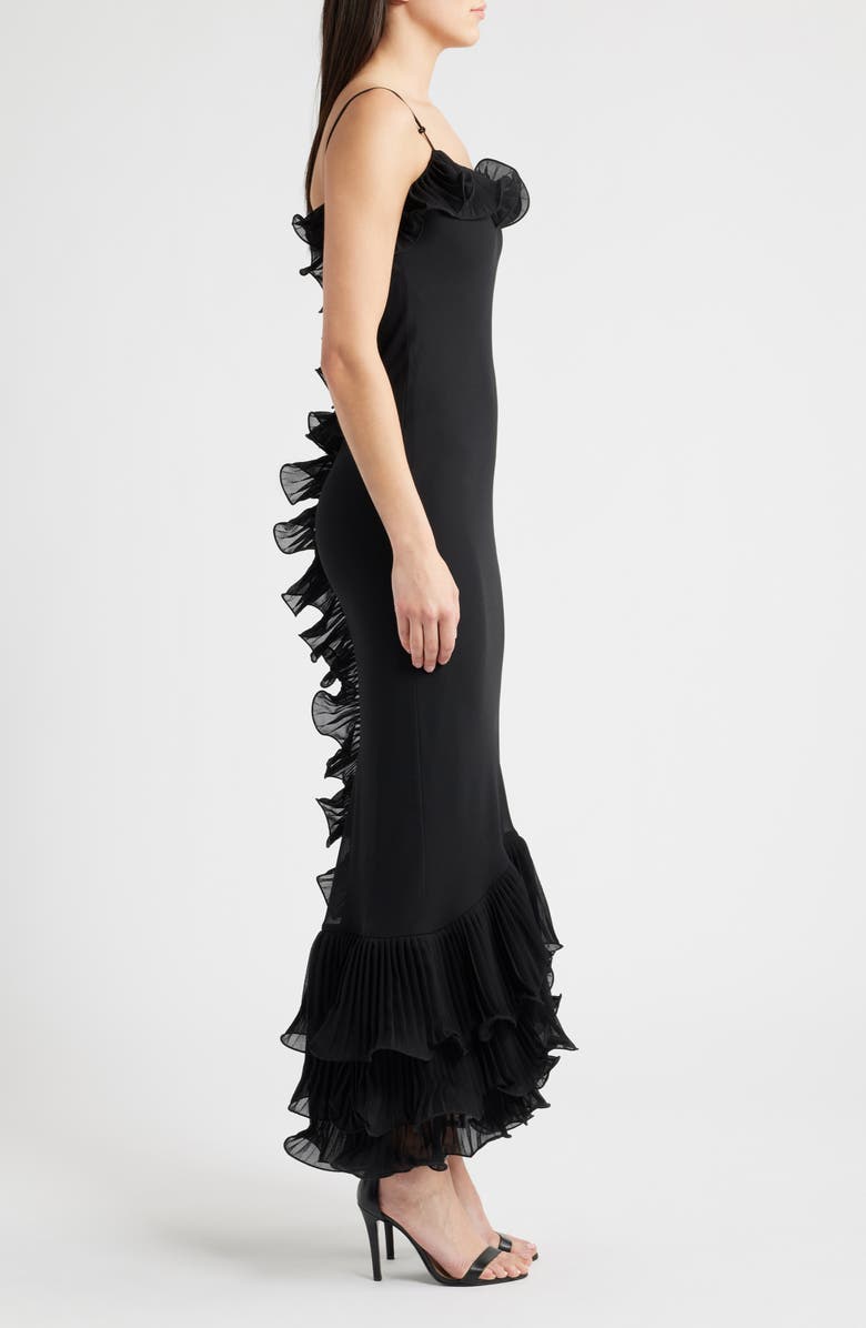 Delfi Collective Delina Ruffle Open Back Mermaid Gown, Alternate, color, Black