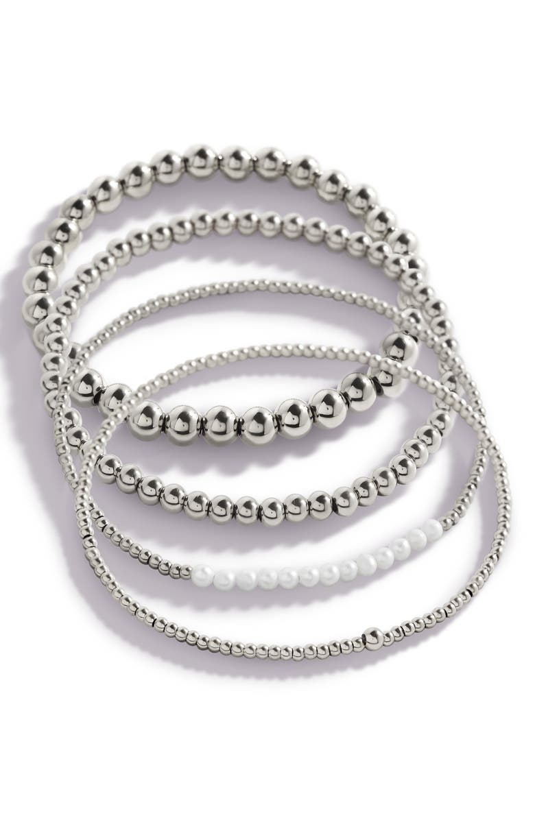 Mint & Lily Everyday Pearl Bracelet Stacking Set, Main, color, Silver