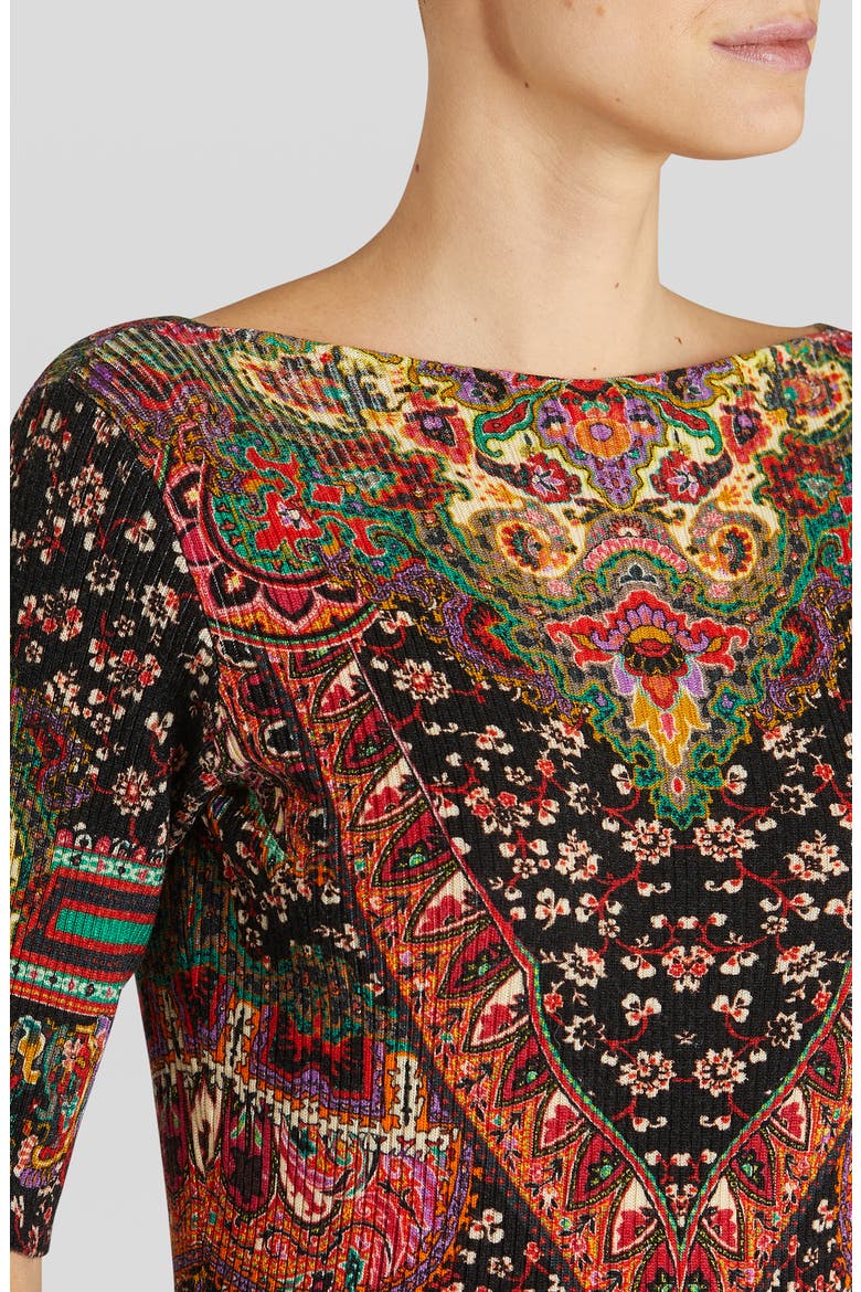 New Orleans Floral Paisley Rib Wool Sweater, Alternate, color, NERO