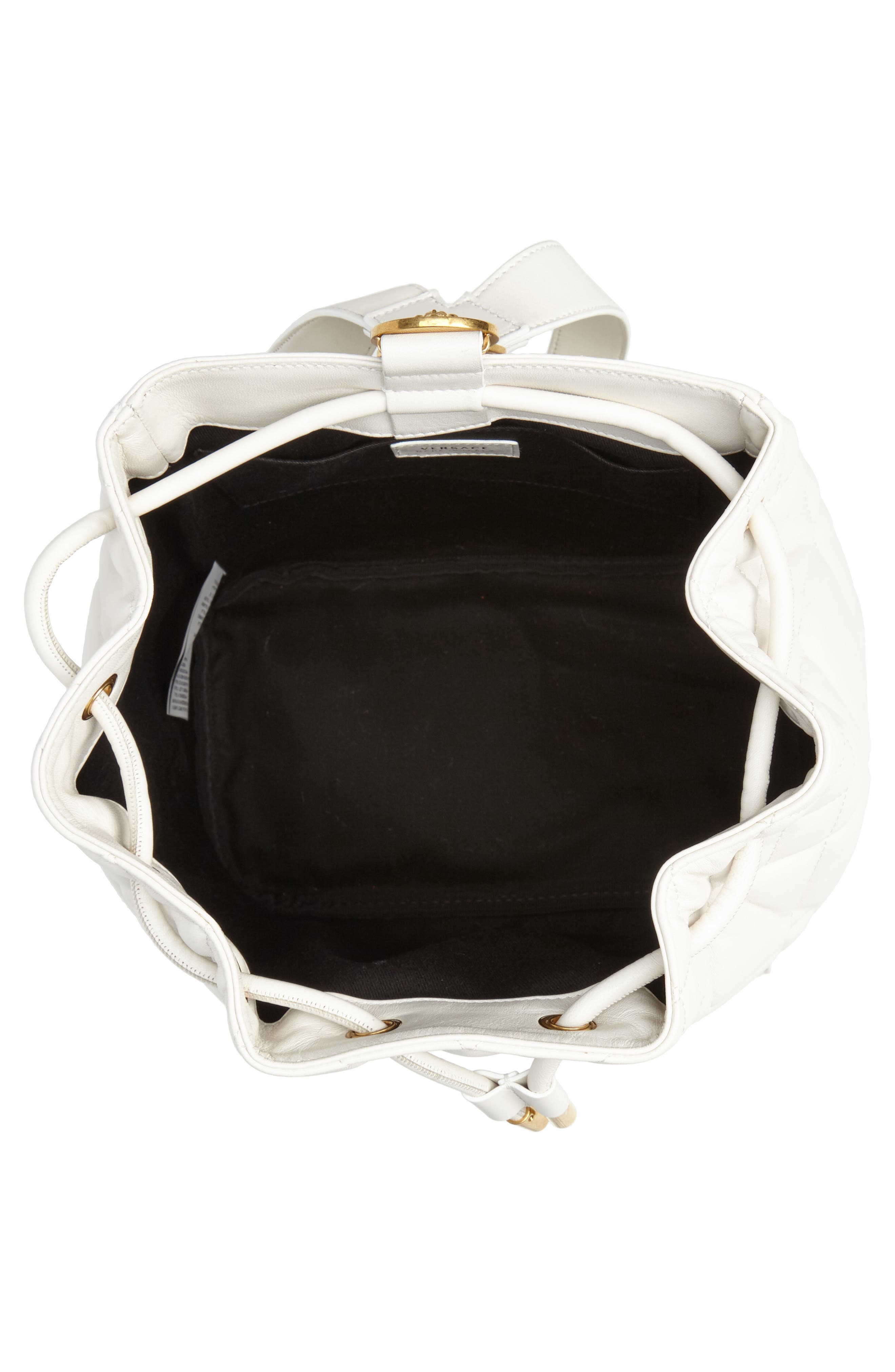 Quilted Leather Drawstring Backpack, Alternate, color, OFF WHITE