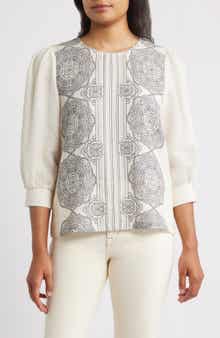Bobeau Border Print Top