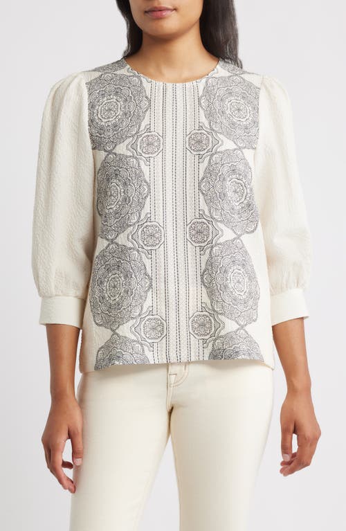 Bobeau Border Print Top In Multi