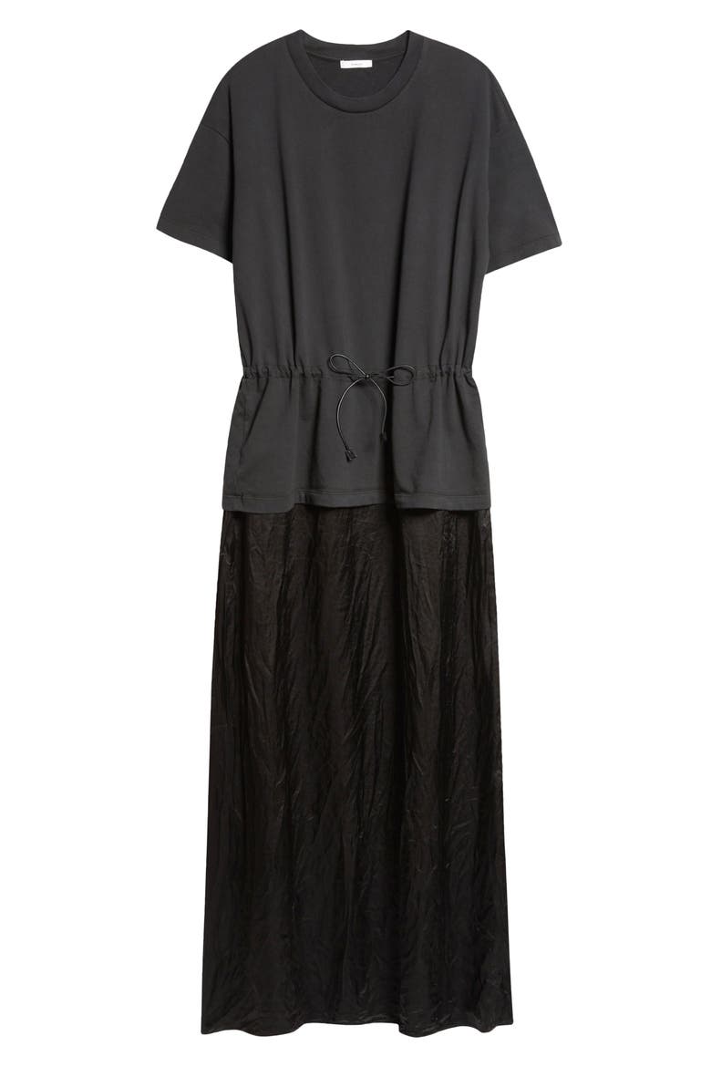 Joopy Drawstring Waist Mixed Media T-Shirt Dress, Alternate, color, BLACK