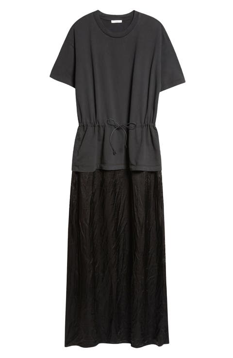 Joopy Drawstring Waist Mixed Media T-Shirt Dress