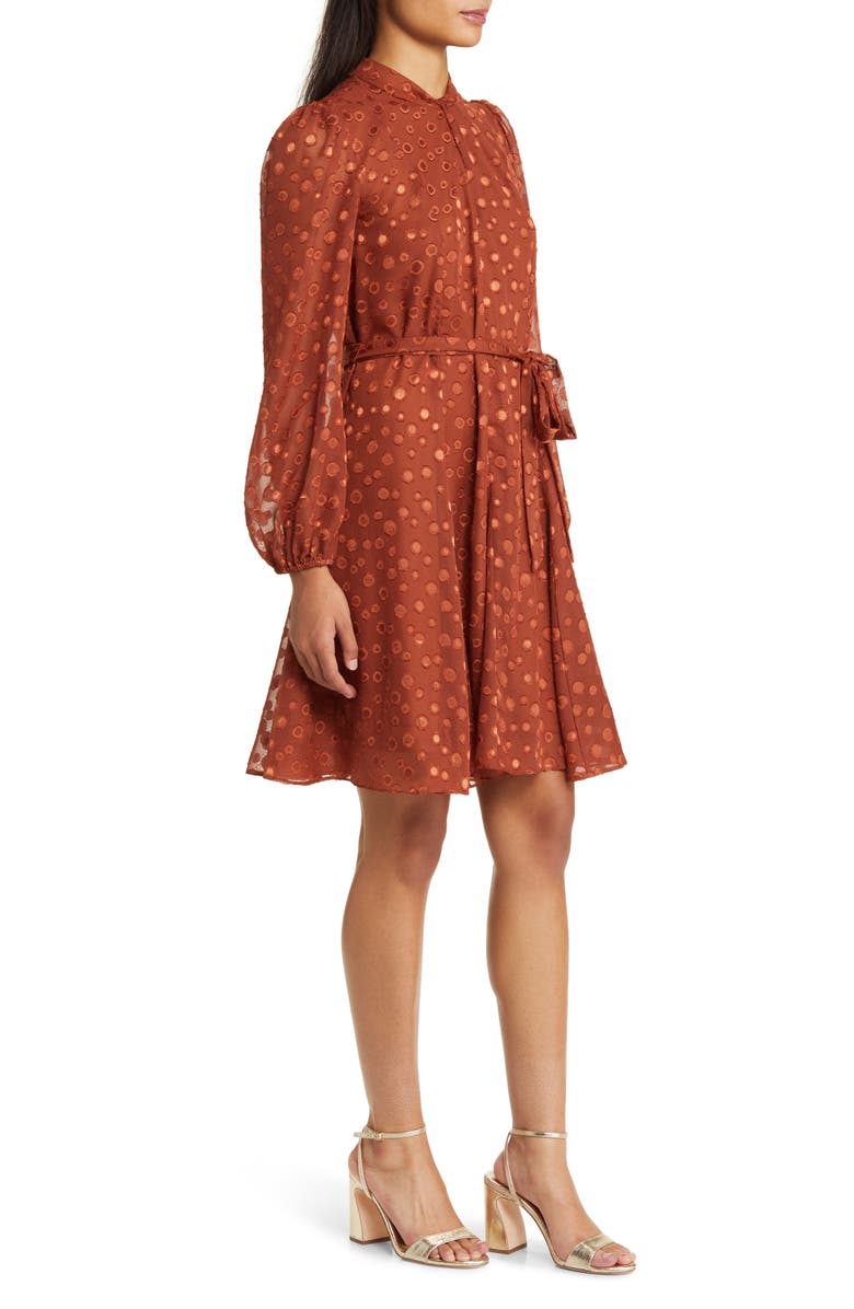 Julia Jordan Twist Neck Tie Waist Long Sleeve Dress, Alternate, color, 